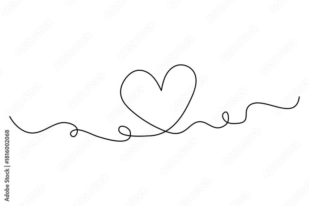 Fototapeta premium Heart continuous single line art drawing. Hand drawn doodle heart outline vector illustration 