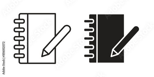 Notebook icons in different style, sign or symbol, suitable for apps and websites