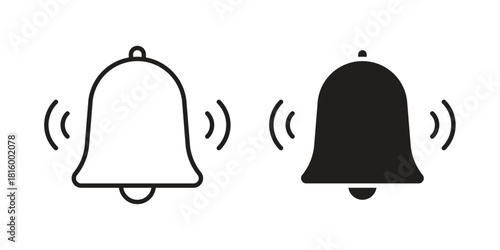 Notification bell icons in different style, sign or symbol, suitable for apps and websites
