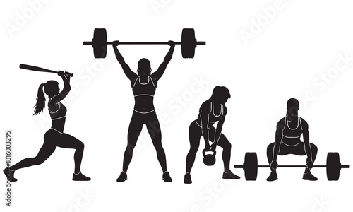 Strong Female Athletes Weightlifting and Training Silhouettes
