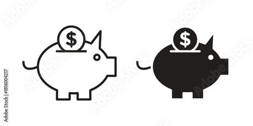 Piggy bank icons in different style, sign or symbol, suitable for apps and websites