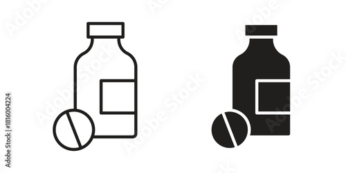 Pill bottle icons in different style, sign or symbol, suitable for apps and websites