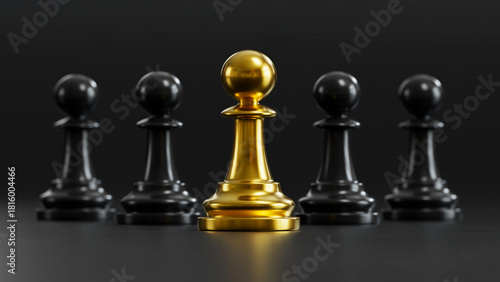 Golden Pawn Leading Black Pawns with Reflections: Visionary Leadership for Collective Strategic Success