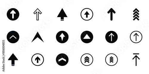 Solid upward arrow design illustrating positive direction, rising trends, or simple navigation in digital interfaces. Thick upward arrow symbol emphasizing direction and focus.