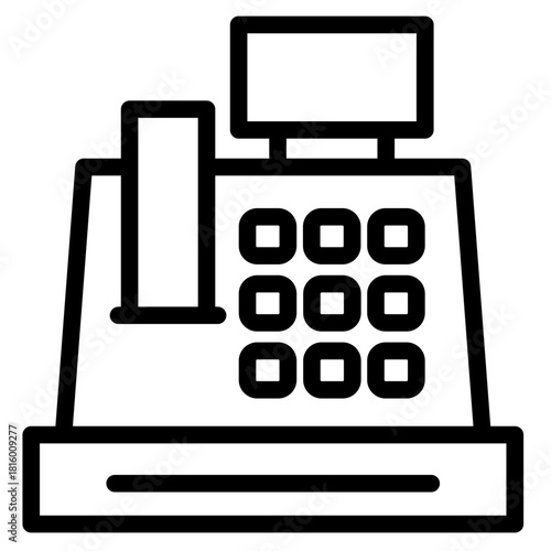 Clean Cash register icon in vector illustration financial management, accounting tasks, and business organization. Simple modern line style for apps, reports, and digital dashboards.