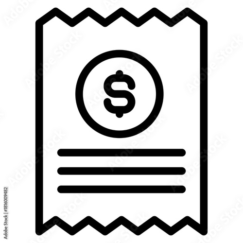 Clean Recept icon in vector illustration financial management, accounting tasks, and business organization. Simple modern line style for apps, reports, and digital dashboards.