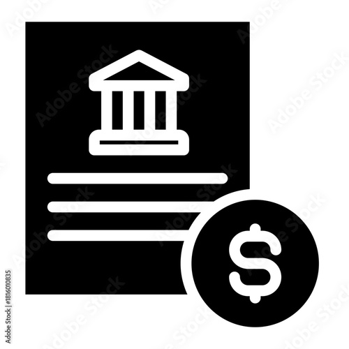 Clean Bank statement icon glyph in vector illustration financial management, accounting tasks, and business organization. Simple modern line style for apps, reports, and digital dashboards.