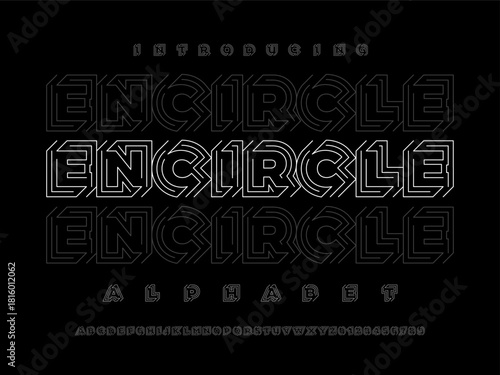 Vector of modern abstract maze line style alphabet design with uppercase and numbers