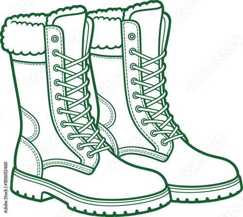 Detailed line drawing of insulated work boots