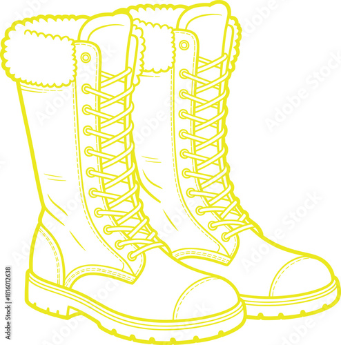 Detailed line drawing of insulated work boots