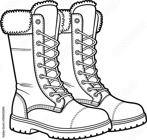 Detailed line drawing of insulated work boots