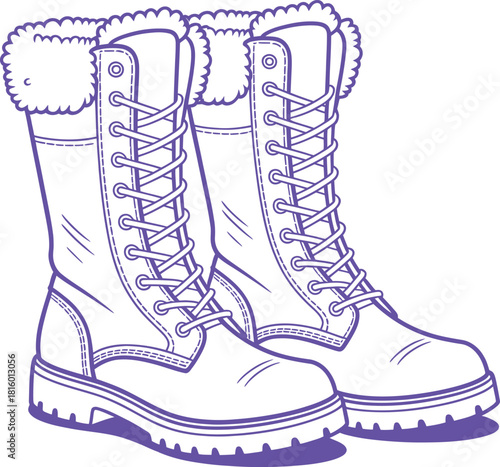 Detailed line drawing of insulated work boots