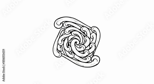 Intricate swirling pattern with elegant curves and organic flow, symbolizing harmony and motion