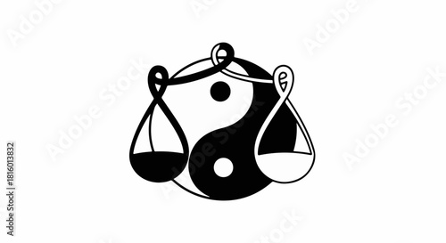 Symbol of balance, justice and harmony with yin and yang and scales