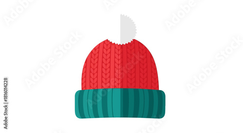 Simple Flat Illustration of Red and Teal Winter Hat Item