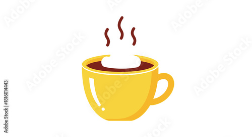 Simple Flat Illustration Coffee Cup with Cream and Steam Icon