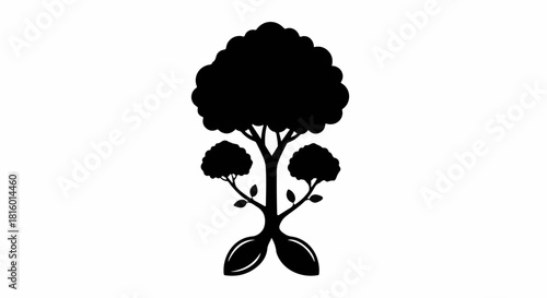 Symbolic silhouette of a growing tree with roots and branches, representing nature and life.