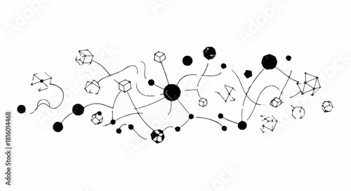 Abstract network of interconnected dots and geometric shapes, representing data flow and complex systems.