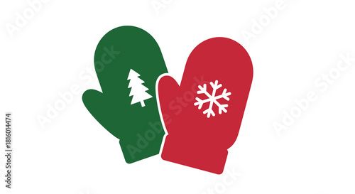 Flat Design Winter Mittens with Christmas Ornament and Snowflake Icon