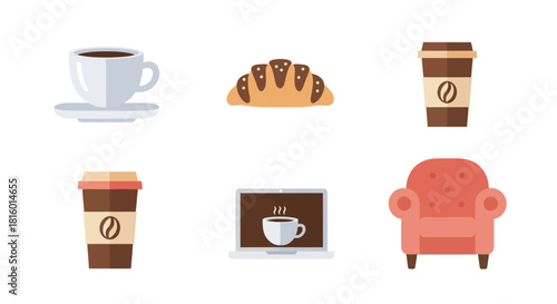 Simple Flat Style Coffee Break and Relaxing Elements Illustration