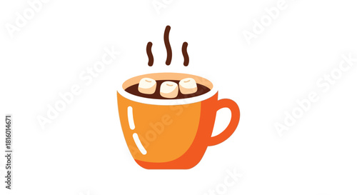 Simple Flat Style Hot Chocolate with Marshmallow Mug Illustration