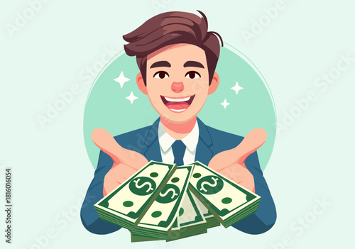 Illustration Businessman Offering a Large Amount of Cash
