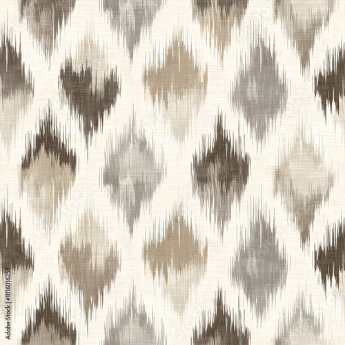 Minimal Ikat pattern with soft geometric strokes in neutral beige and taupe tones featuring subtle ethnic design and calming textile aesthetic