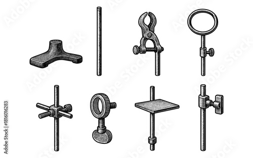 Retro hand-drawn laboratory equipment collection for chemistry and science projects