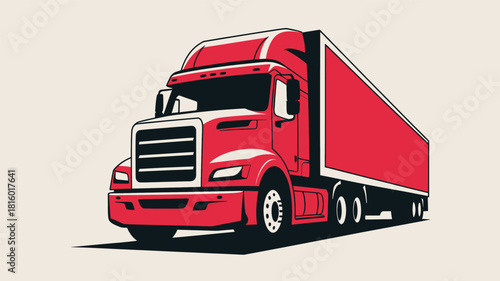 Bold red semi truck and trailer silhouette illustration for transportation and logistics themes