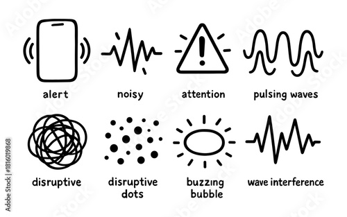 Minimalist icons of communication and sound alerts for digital interfaces