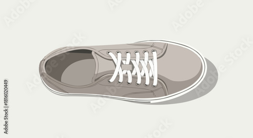 Top down view of a single grey canvas sneaker with white laces.