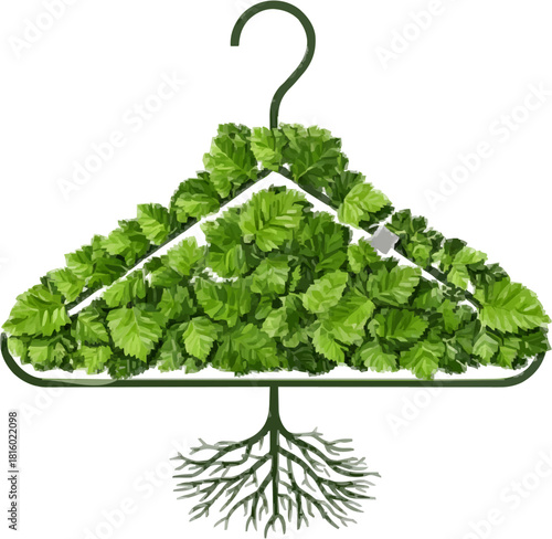 Eco-Chic Fashion Hanger, Sustainable Retail Display with Greenery