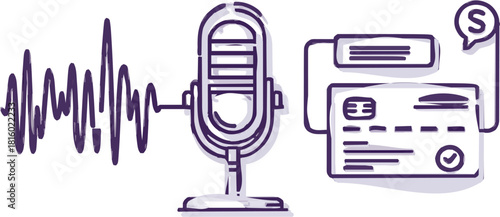 Microphone and Audio Wave with Voice Commerce Overlay, Minimalistic Style