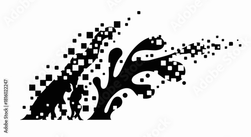 Abstract representation of human evolution transforming into digital pixels, symbolizing progress and change.