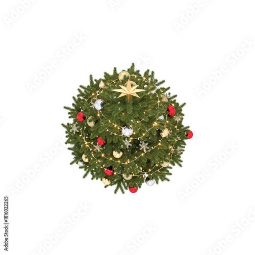 Decorated christmas tree from above