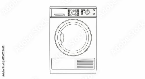 Front view of a modern electric clothes dryer with control panel and round door.