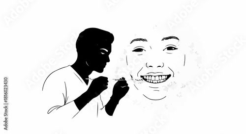 Man carefully drawing a smiling face, artistic creation