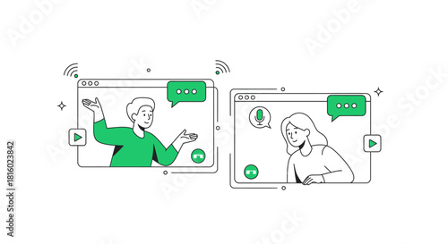 Virtual interaction illustration showcasing remote communication for business and social