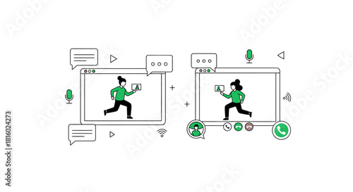 Digital connection depicting two people video calling with running avatars showcasing mobility and