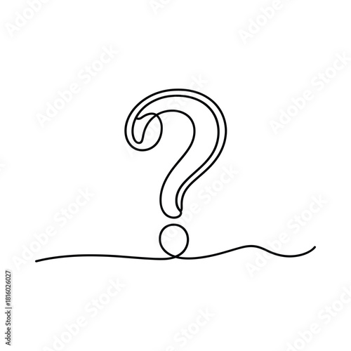 Single line drawing of a question mark on a white background