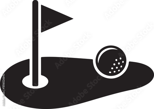 Golf course green with flag or flagstick and golf ball flat vector icon for sports apps and websites 