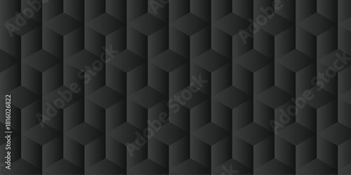Minimal abstract black geometric cube creative concept triangle overlap square technology background. digital cubes fabric and wallpaper grid block texture background.	
