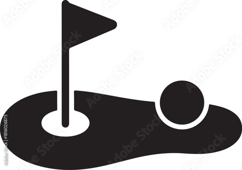 Golf course green with flag or flagstick and golf ball flat vector icon for sports apps and websites 