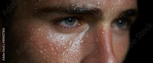 Panel kuchenny z motywem The forehead shining with drops of sweat while working hard.