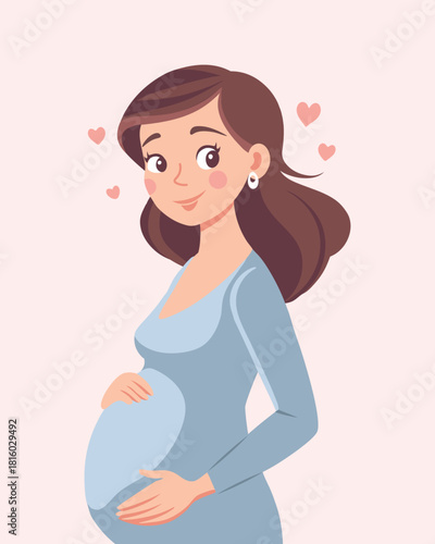Cute pregnant woman with her hands on her belly. Pregnant woman holding her belly