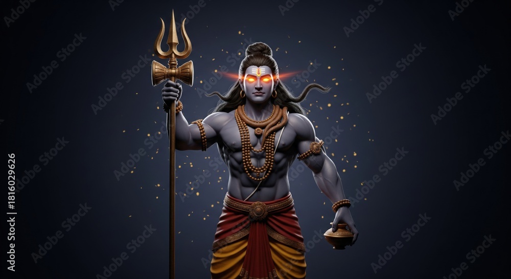 Fototapeta premium Kaal Bhairava Powerful 3D Render. Mystic Blue Aura Artwork.