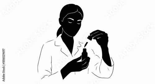 Scientist carefully dispensing liquid from dropper into small bottle in laboratory setting
