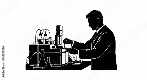Scientist working diligently with complex laboratory equipment on a research project.