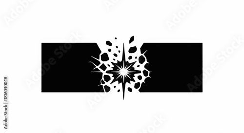 Abstract explosion of light and particles bursting from a dark rectangle