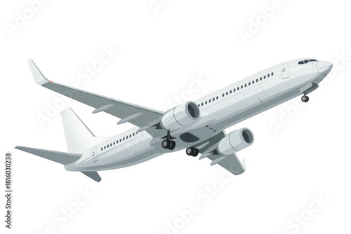 White passenger jet airplane ascending isolated on a transparent background